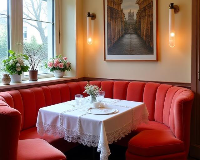 Cozy interior of Coral & Crumpets tea room in London